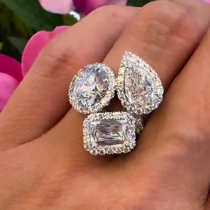 10.3ctw Multi-Cut Exquisite Three Stone Ring-JEWELBUYS