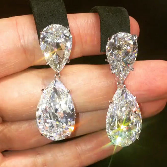 60ct Pear Cut White Sapphire Drop Earrings - JEWELBUYS