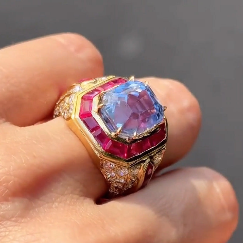 10.5ctw Ruby and Aquamarine Sapphire Ring-JEWELBUYS
