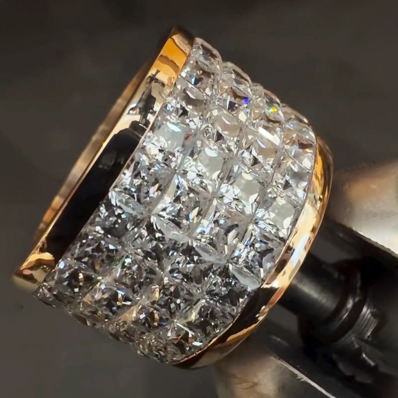 4.0Ctw Princess Cut Invisible Sapphire Wide Ring-JEWELBUYS