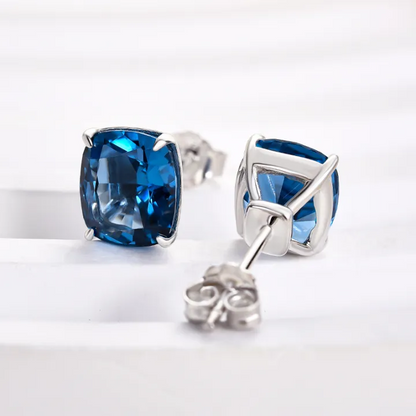 Simple and Classic 2ct Cushion Cut Blue Sapphire Earrings-JEWELBUYS