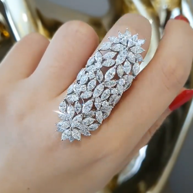 Modern 10 ctw Marquise Cut White Gemstone Cluster Ring -JEWELBUYS