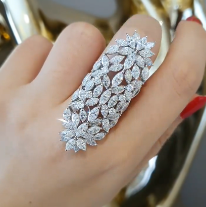 Modern 10 ctw Marquise Cut White Gemstone Cluster Ring -JEWELBUYS