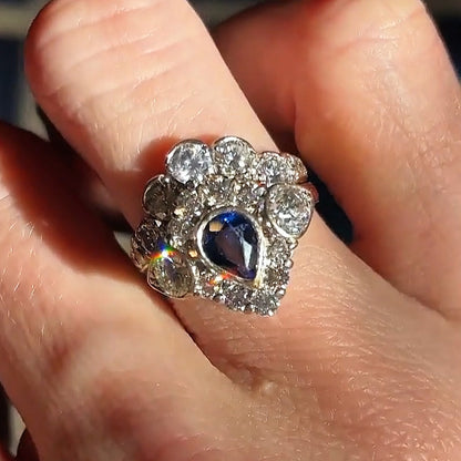 4.3Ctw Pear Cut Blue Sapphire Peacock Stackable Engagement Ring-JEWELBUYS