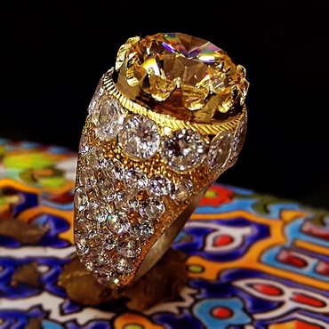 Gorgeous 15 ctw Round Cut Yellow Gemstone Ring -JEWELBUYS