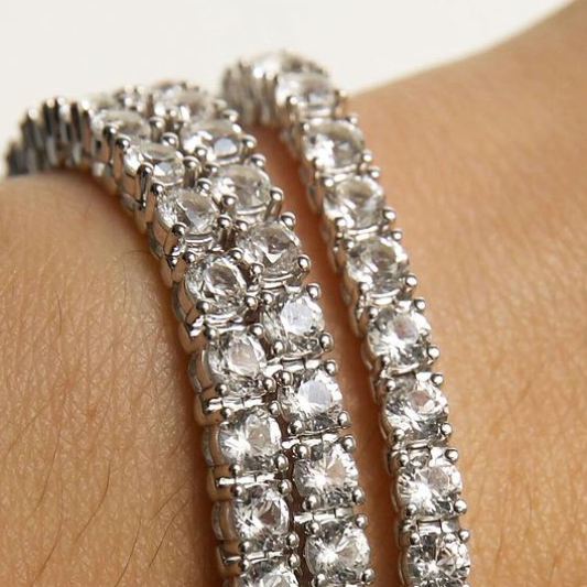 Classic 3mm Round Cut White Sapphire Tennis Bracelet-JEWELBUYS