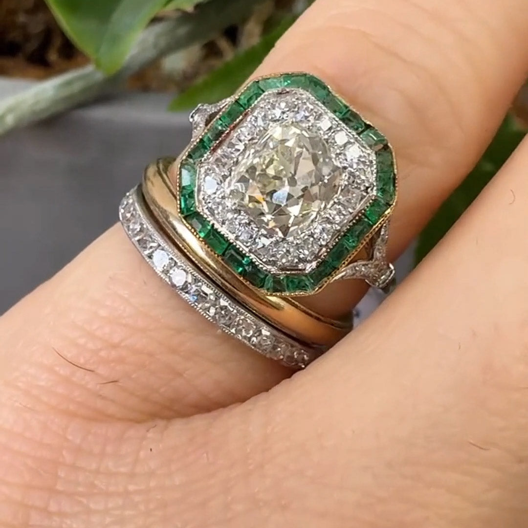 5.13ctw cushion cut eternity band and emerald gemstone set-JEWELBUYS