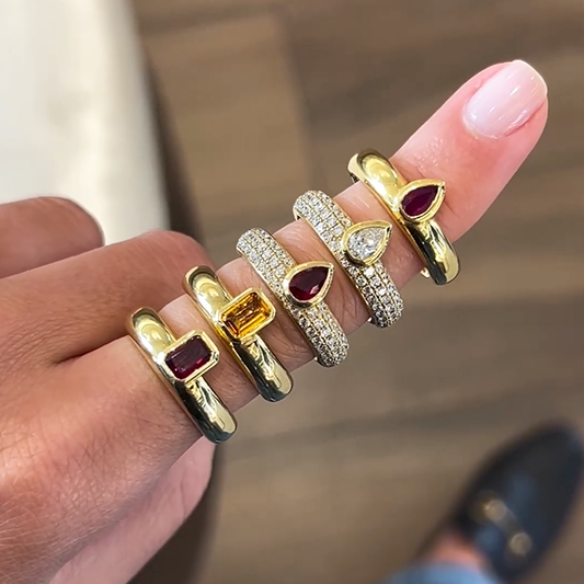 Multi Color Pear & Octagonal Cut Matching Fashion Ring - JEWELBUYS