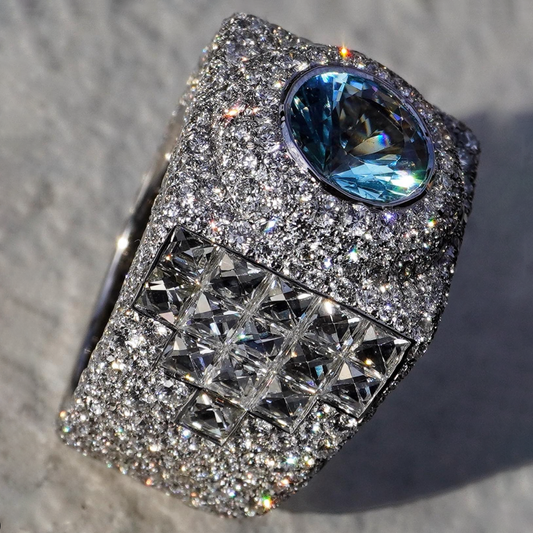 9 ctw Round Cut Light Blue Sapphire Ring -JEWELBUYS