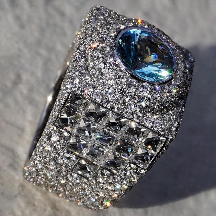 9 ctw Round Cut Light Blue Sapphire Ring -JEWELBUYS