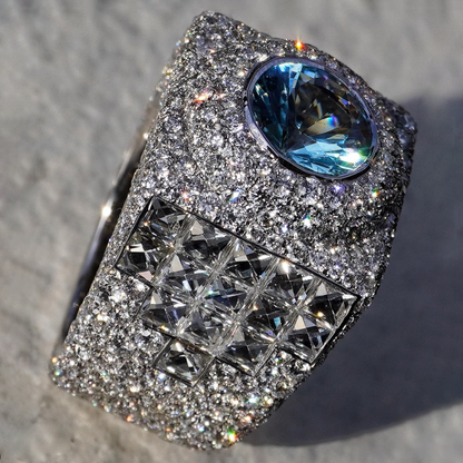 9 ctw Round Cut Light Blue Sapphire Ring -JEWELBUYS
