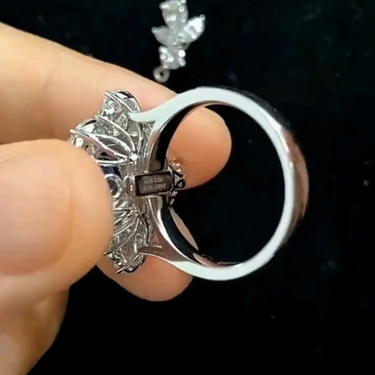 4.5Ctw oval-cut blue sapphire deformed pendant ring-JEWELBUYS