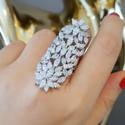 Modern 10 ctw Marquise Cut White Gemstone Cluster Ring -JEWELBUYS