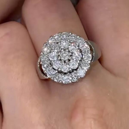7.6ctw Round Double Cake White Sapphire Ring -JEWELBUYS