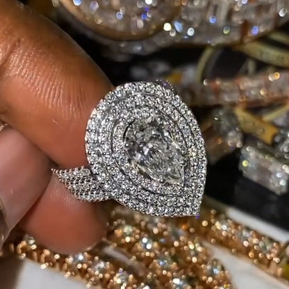 6.0Ctw Teardrop White Sapphire Layered Dream Ring-JEWELBUYS