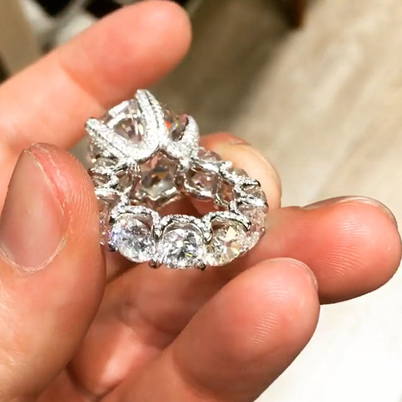 Unique 10ct Round Cut White Sapphire Engagement Ring-JEWELBUYS