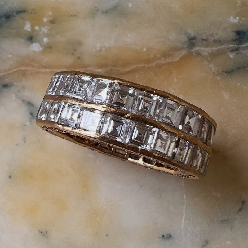 5.25Ctw Square Ascher-Cut Double Row of Sapphires - Eternity Band-JEWELBUYS