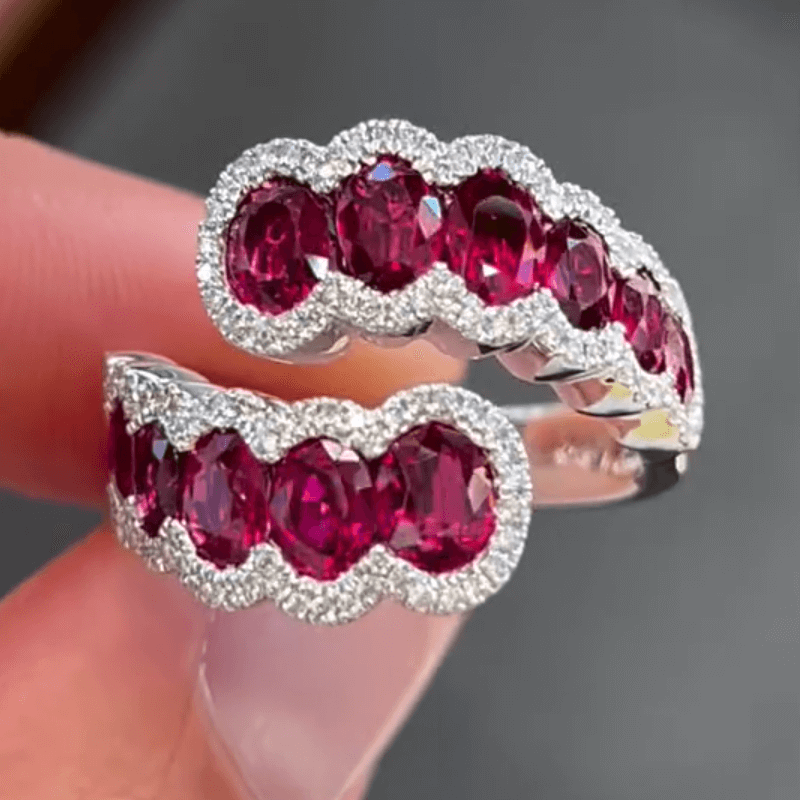 4ct Oval Cut Ruby and White Sapphire Bypass Ring-JEWELBUYS