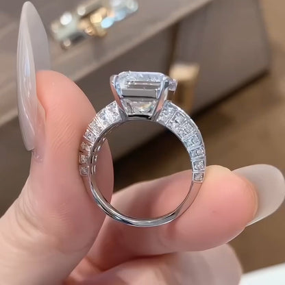 9.5Ctw Emerald-cut Art Deco style pavé sapphire engagement ring-JEWELBUYS