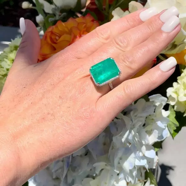 14ct Vintage Emerald & White Sapphire Emerald Cut Women's Engagement Ring-JEWELBUYS