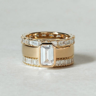 3.0Ctw Rectangular and Round Sapphire Stacked Rings- JEWELBUYS