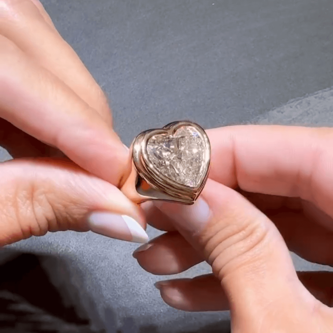 Bezel Setting 4ct Heart Cut White Sapphire Women's Engagement Ring in Yellow Gold-JEWELBUYS