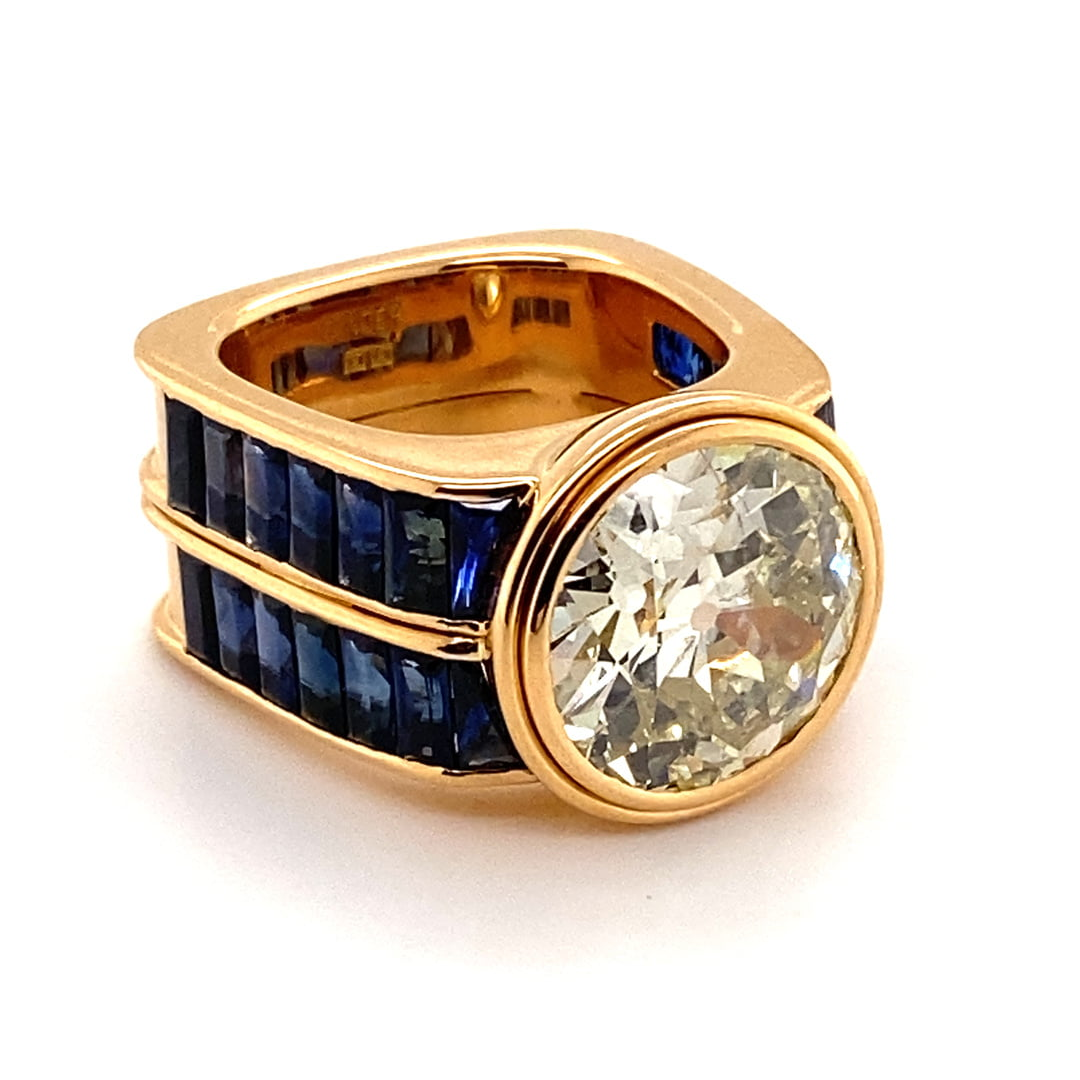 7.0ct Old European Cut Antique Blue Sapphire Ring-JEWELBUYS