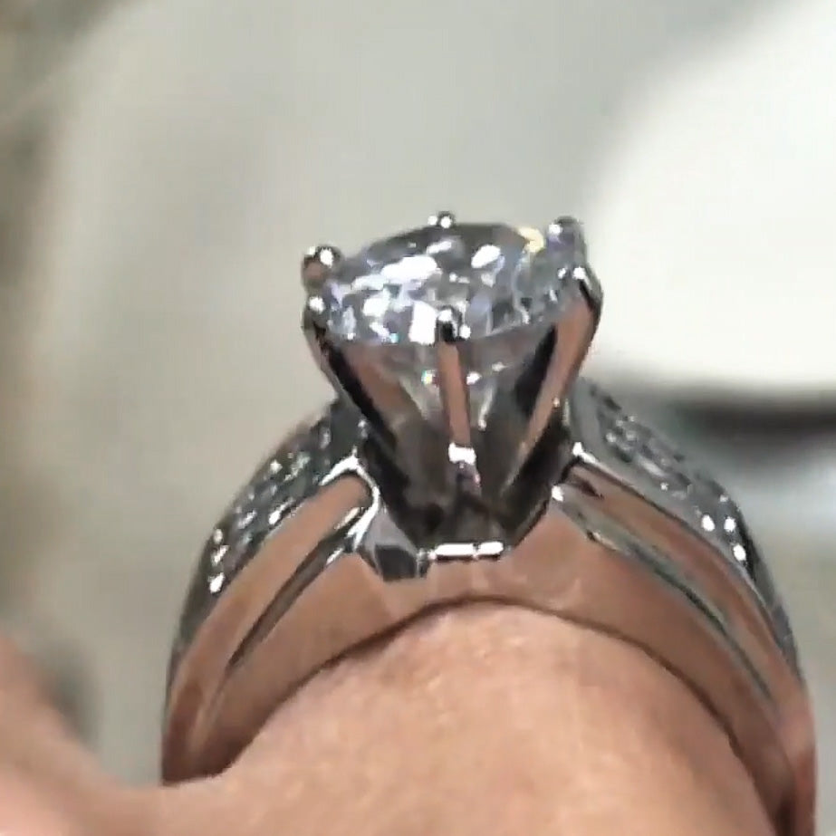 5ctw Round Cut White Sapphire Triple Bands Engagement Ring-JEWELBUYS