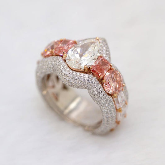5.0Ctw Multi-Cut White Sapphire and Pink Morganite Ring-JEWELBUYS