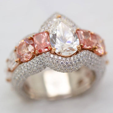 5.0Ctw Multi-Cut White Sapphire and Pink Morganite Ring-JEWELBUYS
