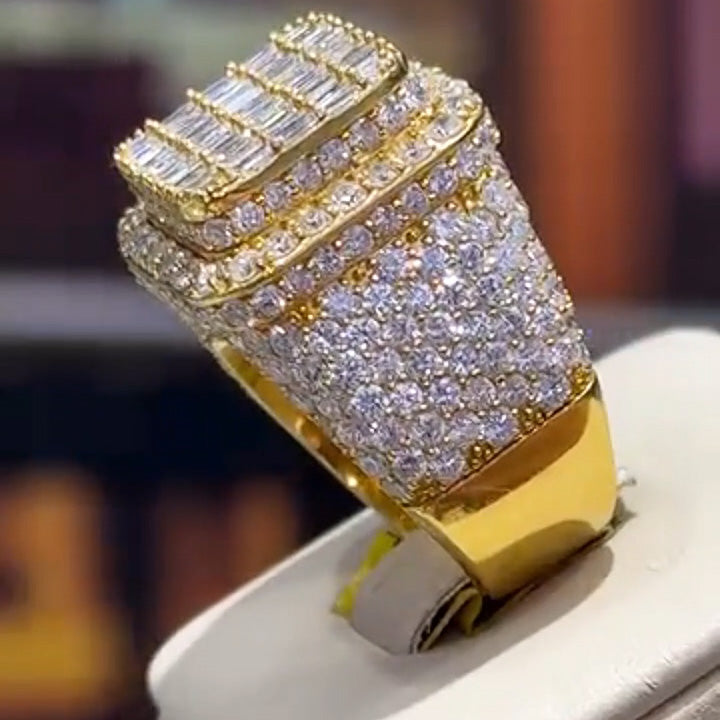 6.52Ctw Baguette/Round Men's Sapphire Square Halo Ring-JEWELBUYS