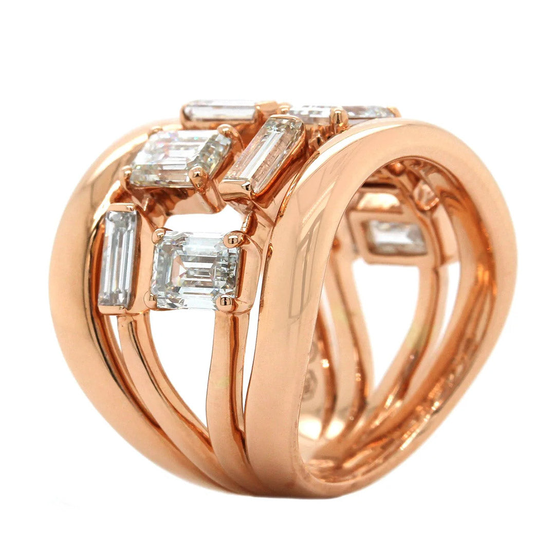4.18ctw Rose Gold Baguette Sapphire Wide Ring-JEWELBUYS