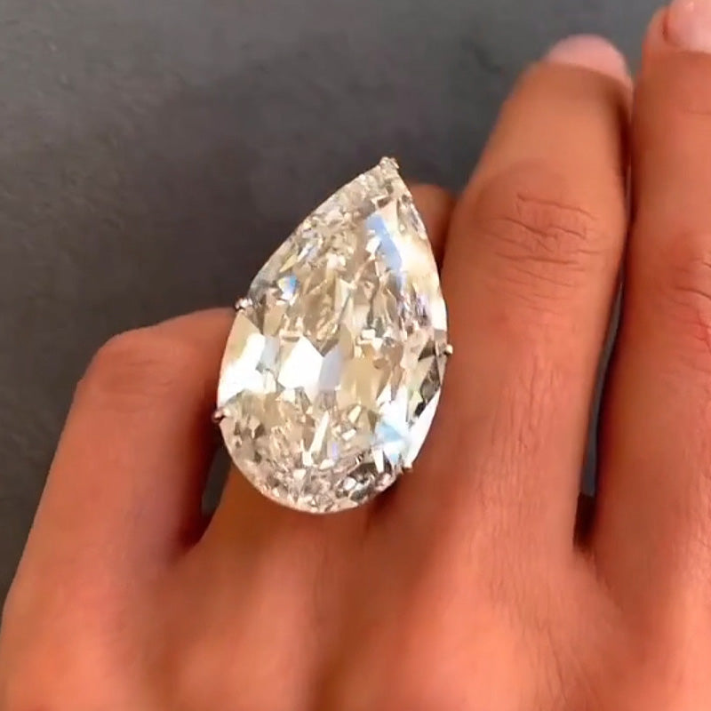 Impressive 30ct Pear Cut White Sapphire Women's Engagement Ring in Silver-JEWELBUYS