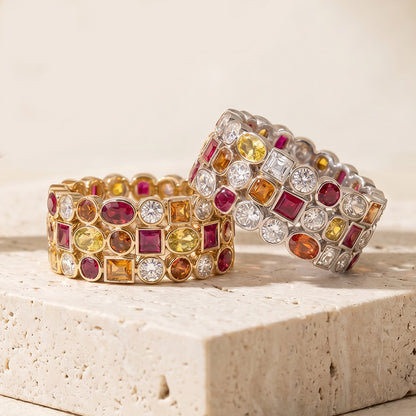 4.01Ctw Mixed-Cut Colored Sapphire Eternal Sunset Band-JEWELBUYS