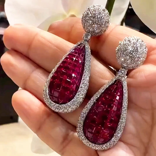 8.0ctw Ruby Invisible Set Earrings-JEWELBUYS