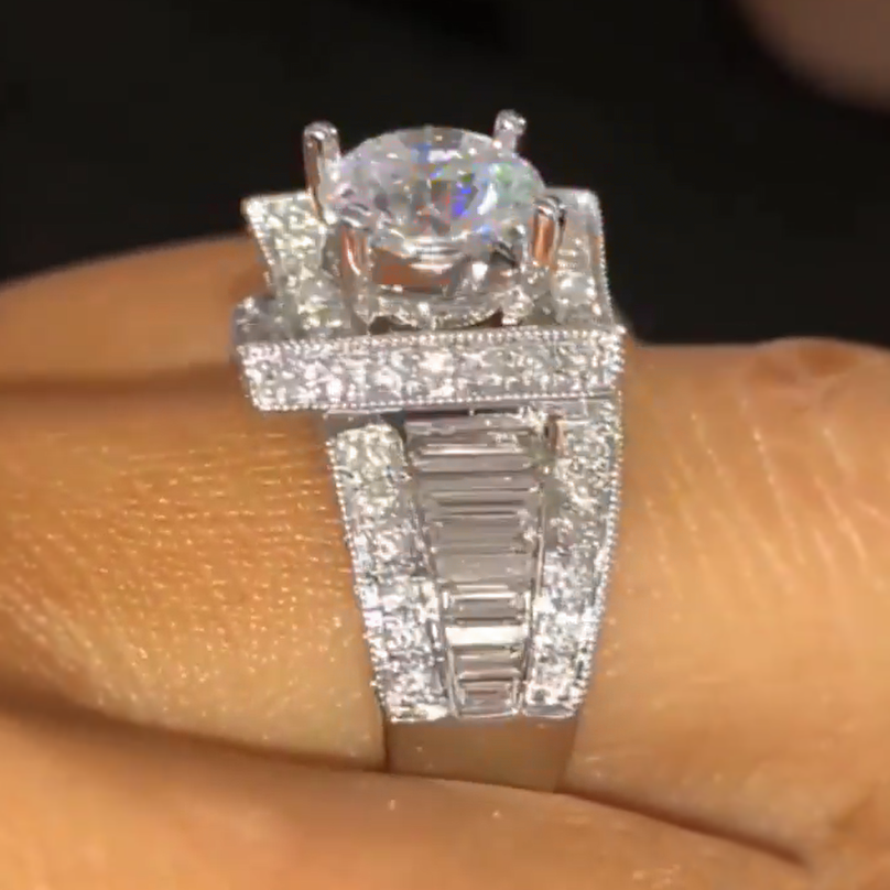 Unique 10 ctw Round Cut White Gemstone Engagement Ring -JEWELBUYS