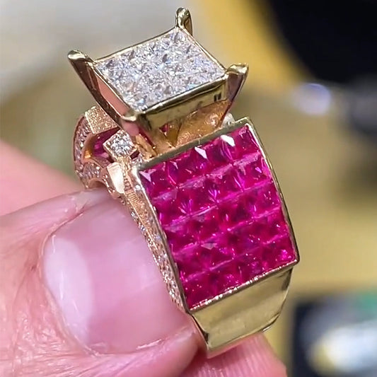 4.0Ctw Princess Square Cut Ruby and White Sapphire Personalized Ring-JEWELBUYS