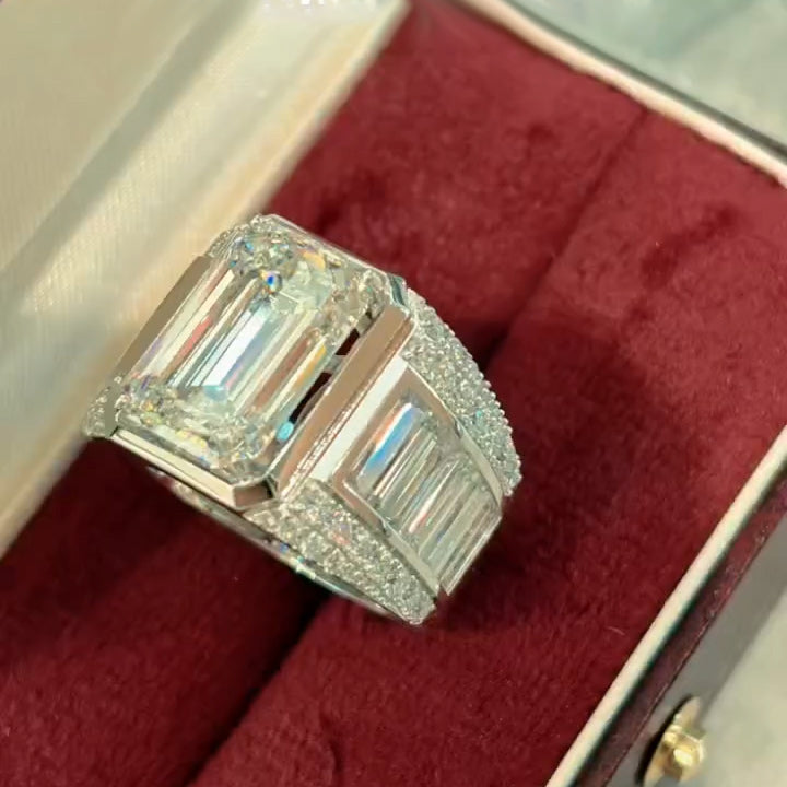 10Ctw Emerald-Cut Luxury Sapphire Wide Ring for Men-JEWELBUYS
