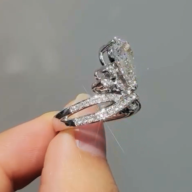Elegant 5 ctw Pear Cut White Gemstone Crown Engagement Ring -JEWELBUYS