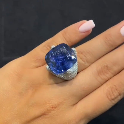 30ct Blue Sapphire Cushion Cut Infinity Ring - JEWELBUYS