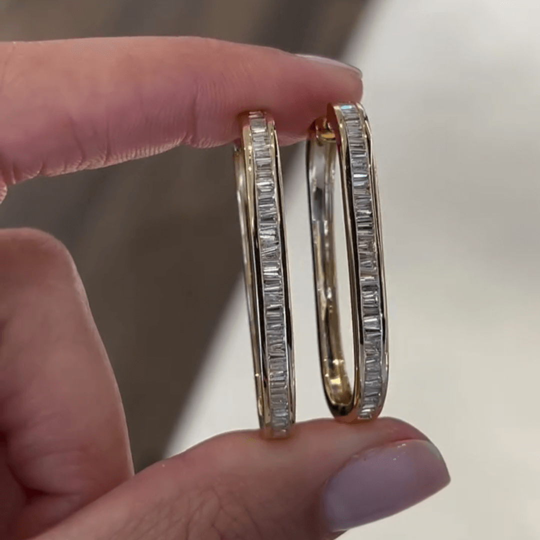 2ct Emerald Cut White Sapphire Hoop Earrings-JEWELBUYS