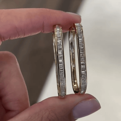 2ct Emerald Cut White Sapphire Hoop Earrings-JEWELBUYS