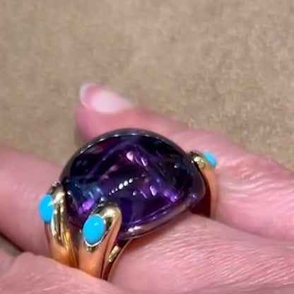10Ctw Cabochon purple sapphire and turquoise candy ring-JEWELBUYS