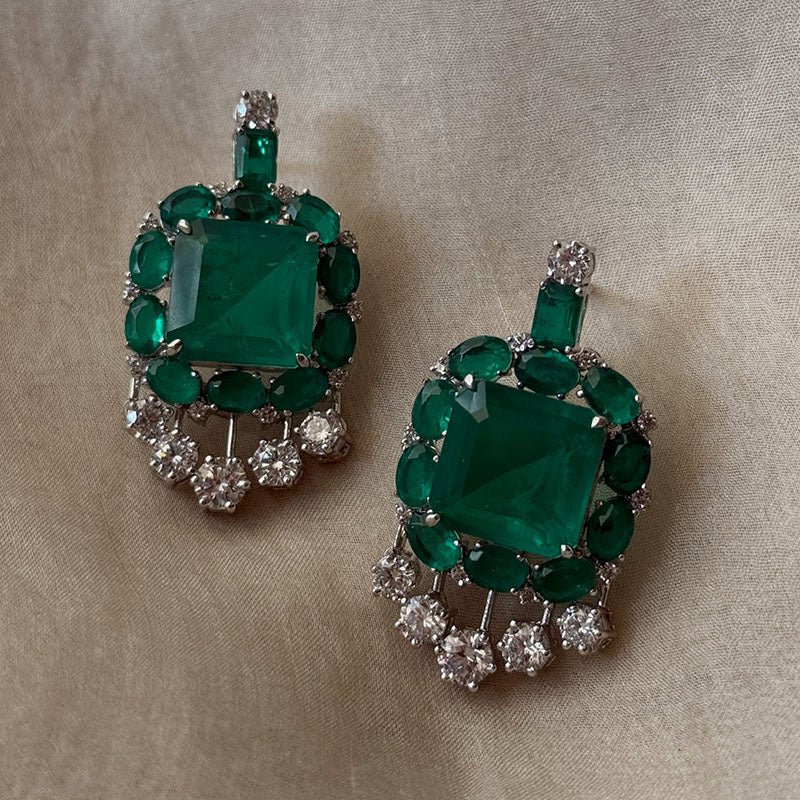 8.0Ctw Square and Oval Cut Emerald and Sapphire Tassel Earrings-JEWELBUYS