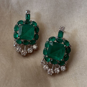 8.0Ctw Square and Oval Cut Emerald and Sapphire Tassel Earrings-JEWELBUYS