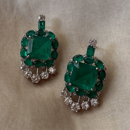 8.0Ctw Square and Oval Cut Emerald and Sapphire Tassel Earrings-JEWELBUYS