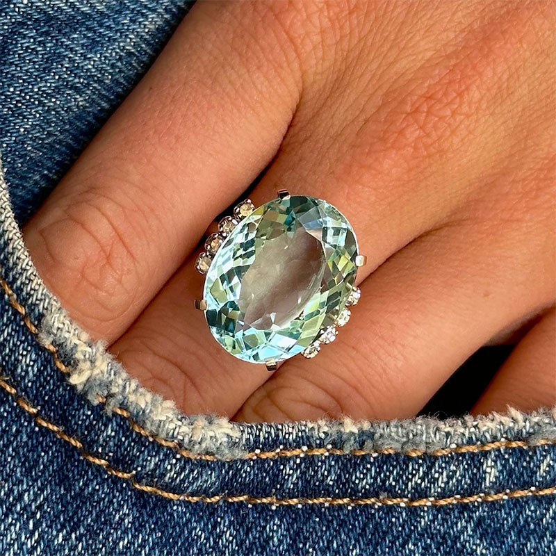 11ct Aquamarine Vintage Cocktail Sapphire Oval Cut Ring - JEWELBUYS