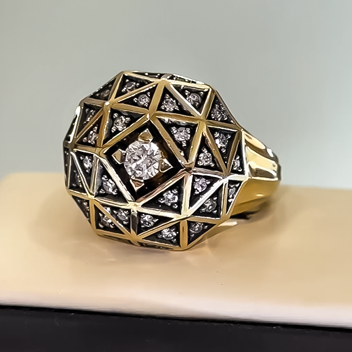 Unique 1 ctw Round Cut White Gemstone Honeycomb Engagement Ring -JEWELBUYS