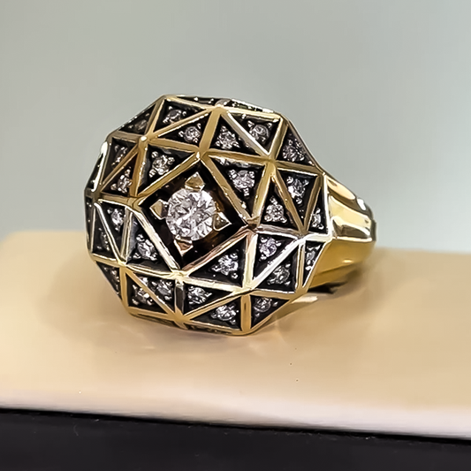 Unique 1 ctw Round Cut White Gemstone Honeycomb Engagement Ring -JEWELBUYS