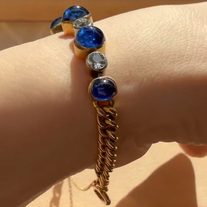 16.6Ctw Oval Cabochon Blue Sapphire Vintage Bracelet-JEWELBUYS